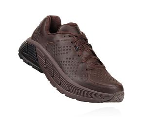 Hoka One One Gaviota Leather Mens Stability Running Shoes Demitasse/Black | AU-7819450